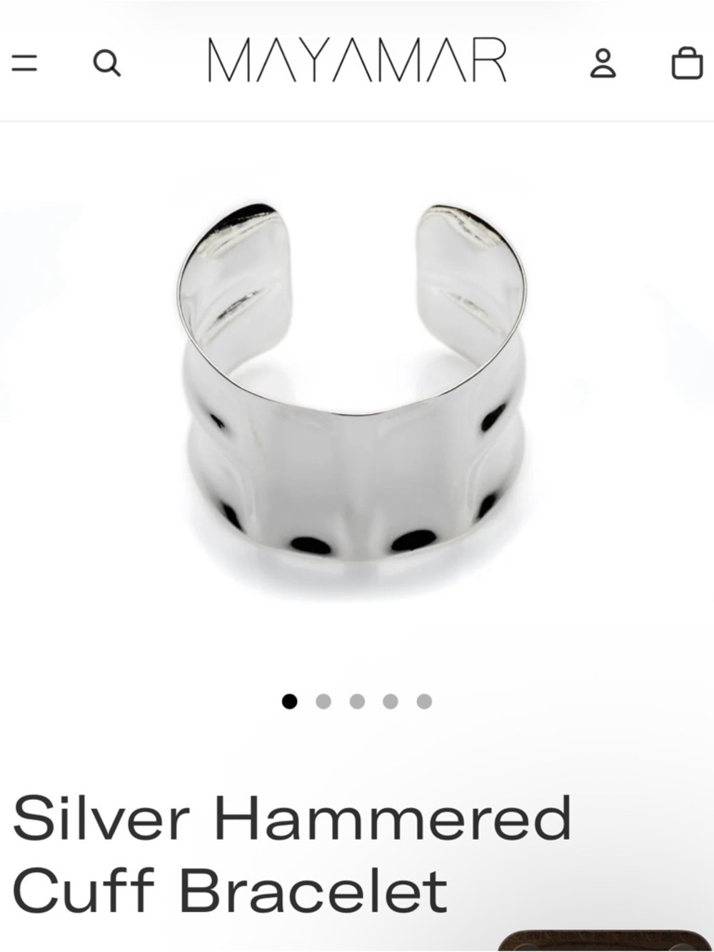 Mayamar NWT 1000 Fine Silver Plated Hammered Metal Statement Cuff